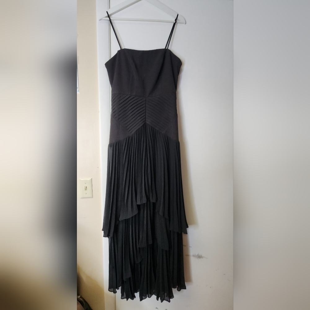 Laundry by Shelli Segal Strapless Tiered Pleated Asymmetrical Black Dress Size 8 - Picture 4 of 13